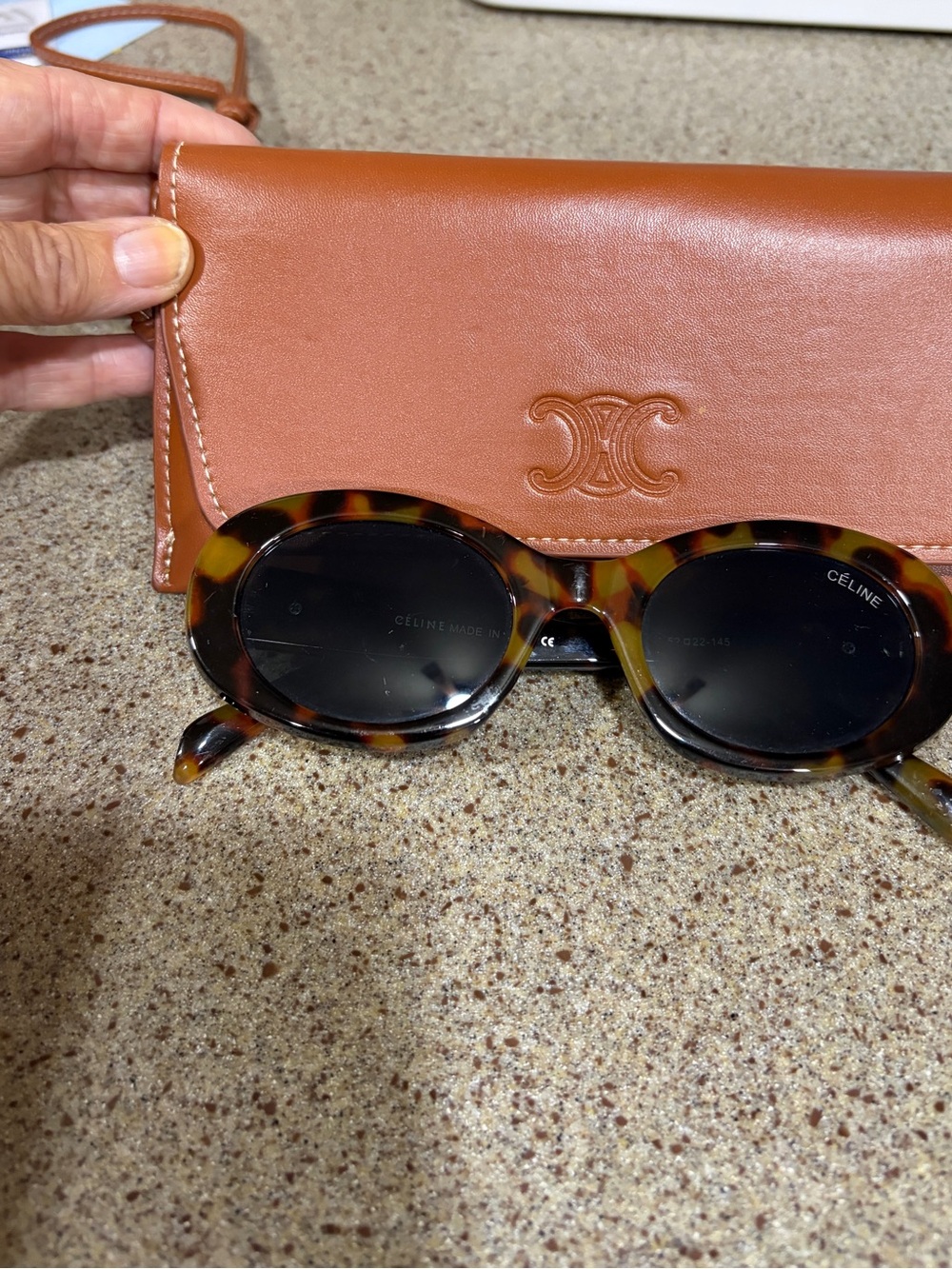 Celine TRIOMPHE Tortoise Oval Sunglasses with Brown Leather Case